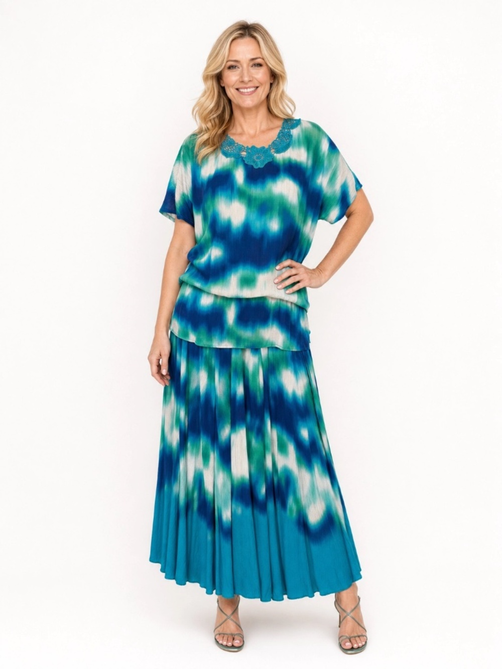 Antthony Originals Resort Wear 2-Piece Blue Tie Dye Maxi Set L/M NWT